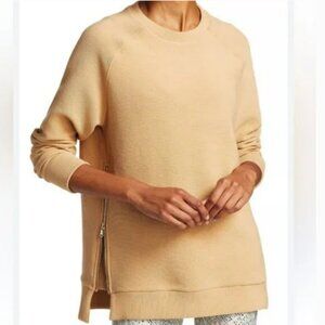 Varley Tan Manning Charter Crew Neck Sweatshirt Ribbed Side Zip sz Medium